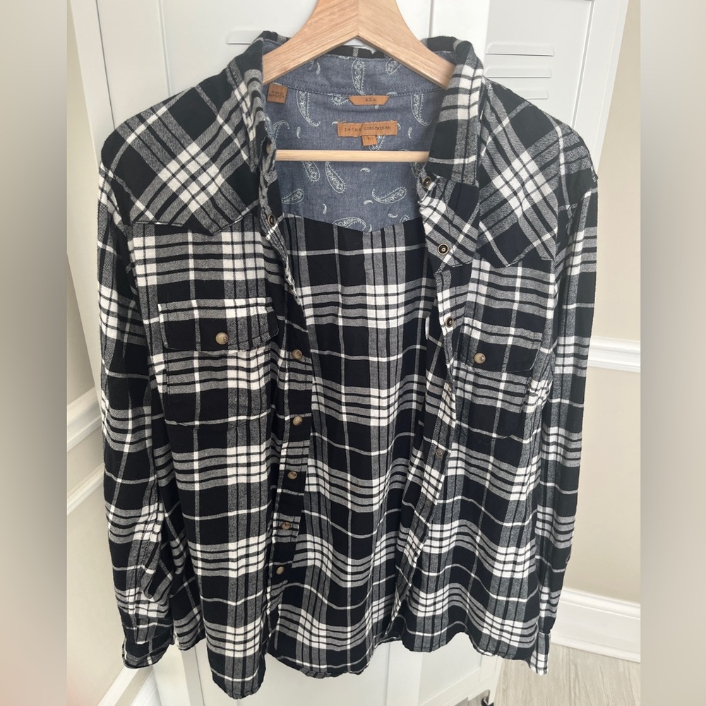 JACHS Girlfriend Plaid Flannel Shirt Shacket Grunge Coastal Large